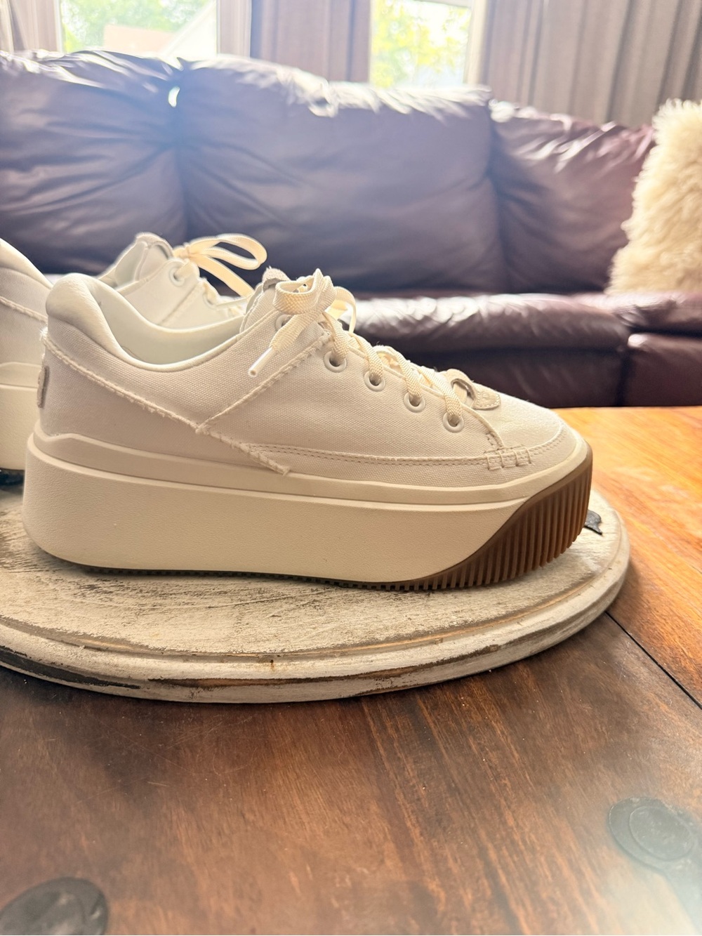 UGG Women’s White Cream Platform Canvas Sneakers Gum Sole Size 9